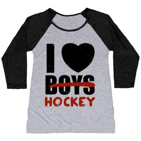 Virgin Teez  Baseball Tee Women's Tri-Blend Baseball Tee / small / Athletic Gray / Black I LOVE HOCKEY MORE THAN BOYS WOMEN'S TRI-BLEND BASEBALL TEE