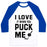 Virgin Teez  Baseball Tee Unisex Classic Baseball Tee / x-small / White/Blue I LOVE IT WHEN YOU PUCK ME (HOODIE) UNISEX CLASSIC BASEBALL TEE
