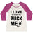 Virgin Teez  Baseball Tee Women's Tri-Blend Baseball Tee / small / Oatmeal / Berry I LOVE IT WHEN YOU PUCK ME (HOODIE) WOMEN'S TRI-BLEND BASEBALL TEE