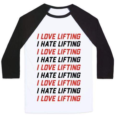 Virgin Teez  Baseball Tee Unisex Classic Baseball Tee / x-small / White/Black I LOVE LIFTING I HATE LIFTING UNISEX CLASSIC BASEBALL TEE