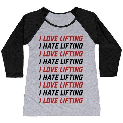 Virgin Teez  Baseball Tee Women's Tri-Blend Baseball Tee / small / Athletic Gray / Black I LOVE LIFTING I HATE LIFTING WOMEN'S TRI-BLEND BASEBALL TEE
