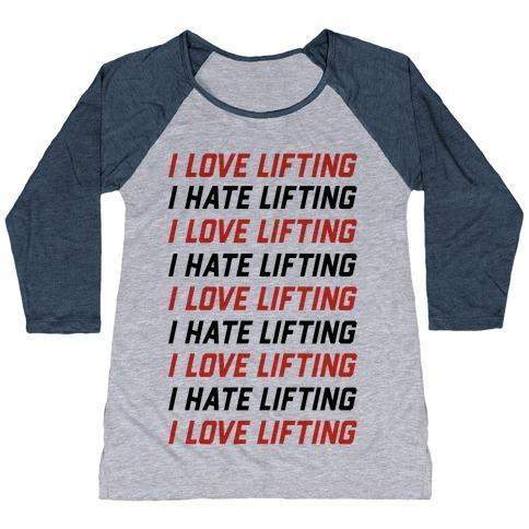 Virgin Teez  Baseball Tee Women's Tri-Blend Baseball Tee / small / Athletic Gray / Navy I LOVE LIFTING I HATE LIFTING WOMEN'S TRI-BLEND BASEBALL TEE