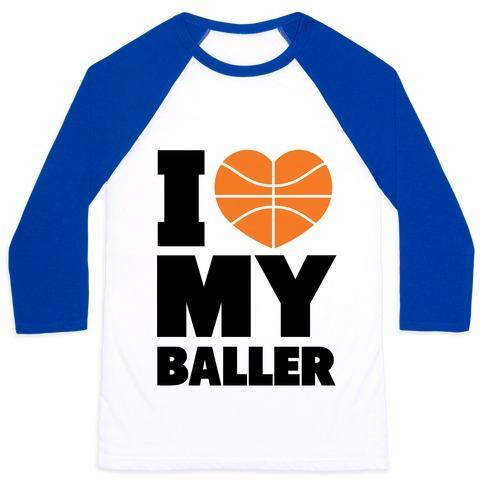 Virgin Teez  Baseball Tee Unisex Classic Baseball Tee / x-small / White/Blue I LOVE MY BALLER UNISEX CLASSIC BASEBALL TEE