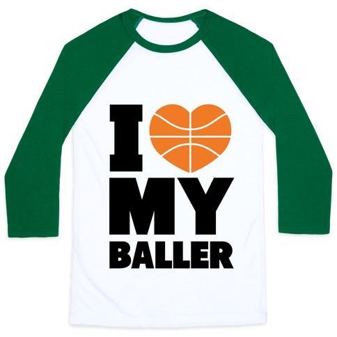 Virgin Teez  Baseball Tee Unisex Classic Baseball Tee / x-small / White/Dark Green I LOVE MY BALLER UNISEX CLASSIC BASEBALL TEE