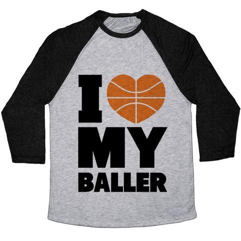Virgin Teez  Baseball Tee Unisex Tri-Blend Baseball Tee / small / Athletic Gray / Black I LOVE MY BALLER UNISEX TRI-BLEND BASEBALL TEE