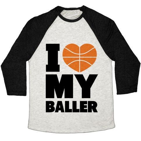 Virgin Teez  Baseball Tee Unisex Tri-Blend Baseball Tee / small / Oatmeal / Black I LOVE MY BALLER UNISEX TRI-BLEND BASEBALL TEE