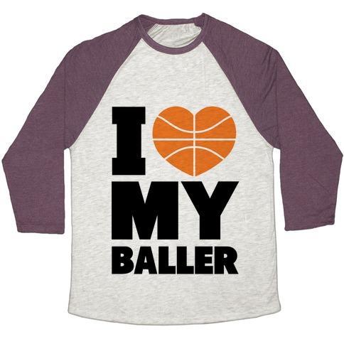 Virgin Teez  Baseball Tee Unisex Tri-Blend Baseball Tee / small / Oatmeal / Maroon I LOVE MY BALLER UNISEX TRI-BLEND BASEBALL TEE