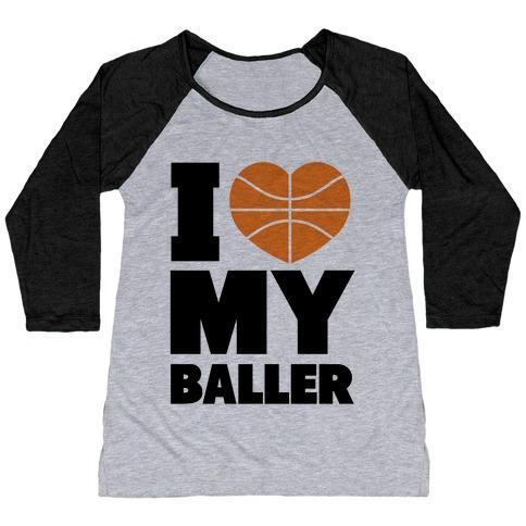 Virgin Teez  Baseball Tee Women's Tri-Blend Baseball Tee / small / Athletic Gray / Black I LOVE MY BALLER WOMEN'S TRI-BLEND BASEBALL TEE