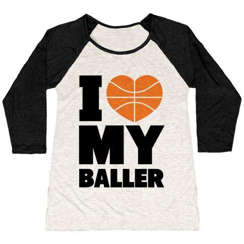 Virgin Teez  Baseball Tee Women's Tri-Blend Baseball Tee / small / Oatmeal / Black I LOVE MY BALLER WOMEN'S TRI-BLEND BASEBALL TEE