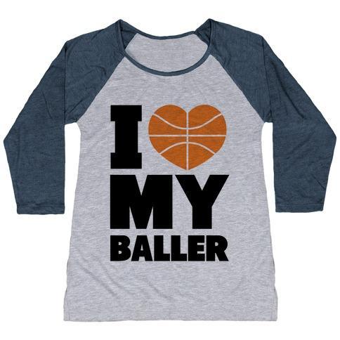Virgin Teez  Baseball Tee Women's Tri-Blend Baseball Tee / small / Athletic Gray / Navy I LOVE MY BALLER WOMEN'S TRI-BLEND BASEBALL TEE