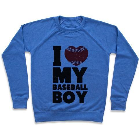 Virgin Teez  Pullover Crewneck Sweatshirt / x-small / Heathered Blue I LOVE MY BASEBALL BOY CREWNECK SWEATSHIRT