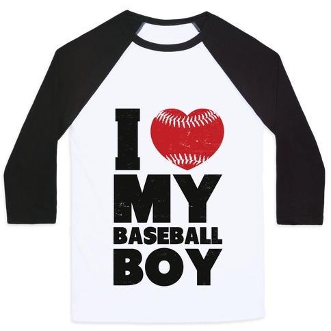 Virgin Teez  Baseball Tee Unisex Classic Baseball Tee / x-small / White/Black I LOVE MY BASEBALL BOY UNISEX CLASSIC BASEBALL TEE
