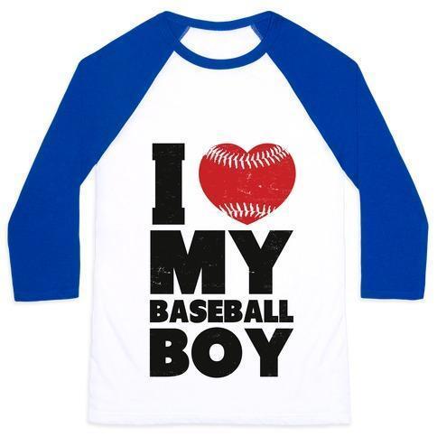 Virgin Teez  Baseball Tee Unisex Classic Baseball Tee / x-small / White/Blue I LOVE MY BASEBALL BOY UNISEX CLASSIC BASEBALL TEE