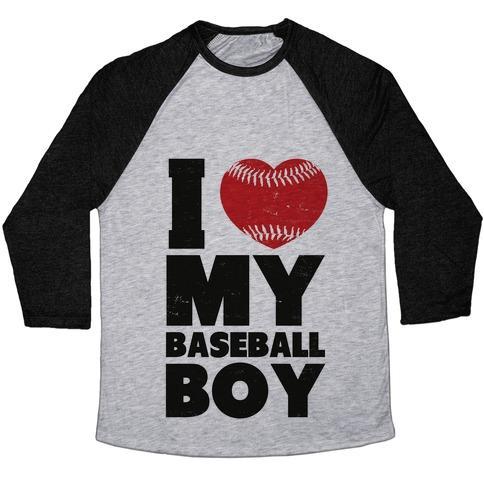 Virgin Teez  Baseball Tee Unisex Tri-Blend Baseball Tee / small / Athletic Gray / Black I LOVE MY BASEBALL BOY UNISEX TRI-BLEND BASEBALL TEE