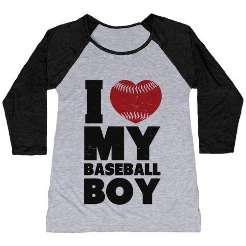 Virgin Teez  Baseball Tee Women's Tri-Blend Baseball Tee / small / Athletic Gray / Black I LOVE MY BASEBALL BOY WOMEN'S TRI-BLEND BASEBALL TEE