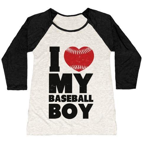 Virgin Teez  Baseball Tee Women's Tri-Blend Baseball Tee / small / Oatmeal / Black I LOVE MY BASEBALL BOY WOMEN'S TRI-BLEND BASEBALL TEE
