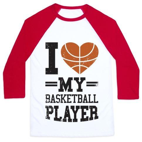 Virgin Teez  Baseball Tee Unisex Classic Baseball Tee / x-small / White/Red I LOVE MY BASKETBALL PLAYER UNISEX CLASSIC BASEBALL TEE