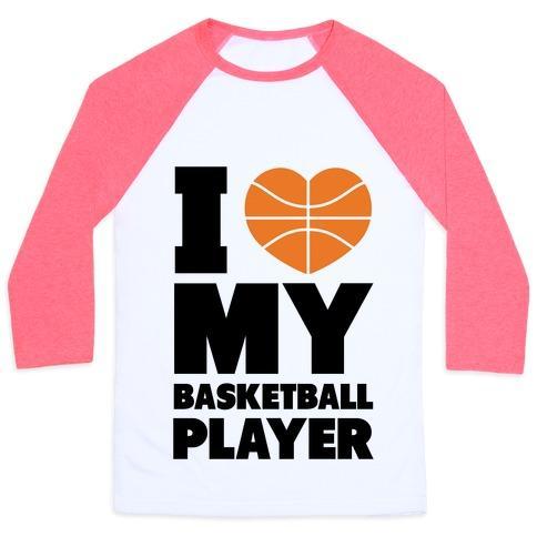 Virgin Teez  Baseball Tee Unisex Classic Baseball Tee / x-small / White/Neon Pink I LOVE MY BASKETBALL PLAYER UNISEX CLASSIC BASEBALL TEE