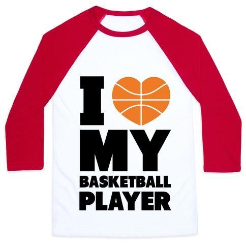 Virgin Teez  Baseball Tee Unisex Classic Baseball Tee / x-small / White/Red I LOVE MY BASKETBALL PLAYER UNISEX CLASSIC BASEBALL TEE