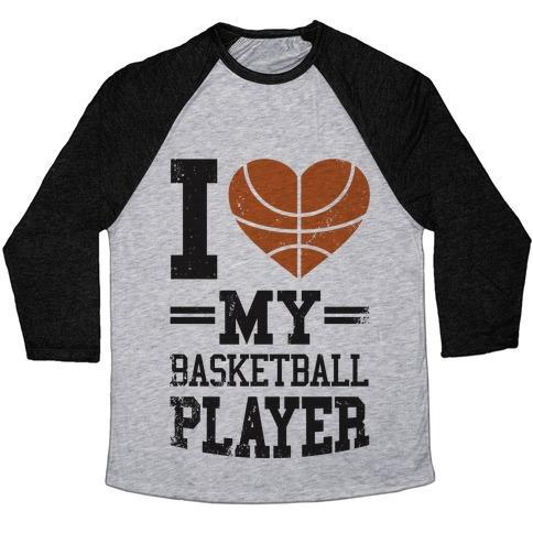 Virgin Teez  Baseball Tee Unisex Tri-Blend Baseball Tee / small / Athletic Gray / Black I LOVE MY BASKETBALL PLAYER UNISEX TRI-BLEND BASEBALL TEE