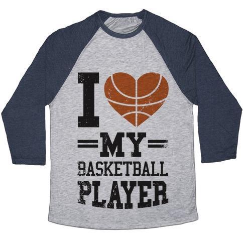 Virgin Teez  Baseball Tee Unisex Tri-Blend Baseball Tee / small / Athletic Gray / Navy I LOVE MY BASKETBALL PLAYER UNISEX TRI-BLEND BASEBALL TEE