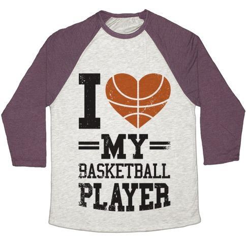 Virgin Teez  Baseball Tee Unisex Tri-Blend Baseball Tee / small / Oatmeal / Maroon I LOVE MY BASKETBALL PLAYER UNISEX TRI-BLEND BASEBALL TEE