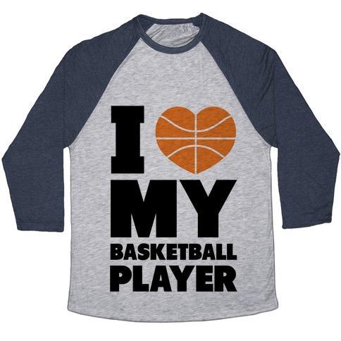 Virgin Teez  Baseball Tee Unisex Tri-Blend Baseball Tee / small / Athletic Gray / Navy I LOVE MY BASKETBALL PLAYER UNISEX TRI-BLEND BASEBALL TEE