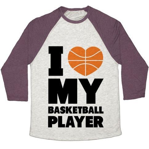 Virgin Teez  Baseball Tee Unisex Tri-Blend Baseball Tee / small / Oatmeal / Maroon I LOVE MY BASKETBALL PLAYER UNISEX TRI-BLEND BASEBALL TEE