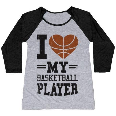 Virgin Teez  Baseball Tee Women's Tri-Blend Baseball Tee / small / Athletic Gray / Black I LOVE MY BASKETBALL PLAYER WOMEN'S TRI-BLEND BASEBALL TEE