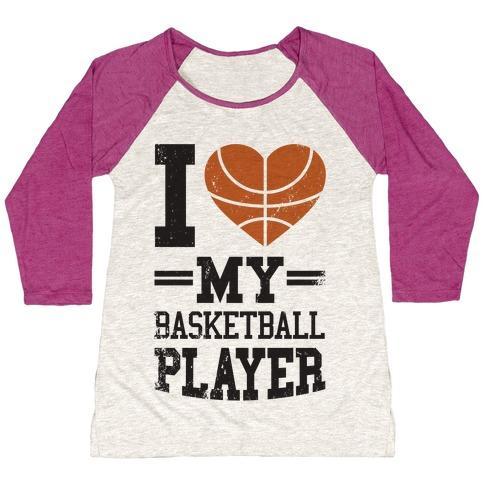 Virgin Teez  Baseball Tee Women's Tri-Blend Baseball Tee / small / Oatmeal / Berry I LOVE MY BASKETBALL PLAYER WOMEN'S TRI-BLEND BASEBALL TEE