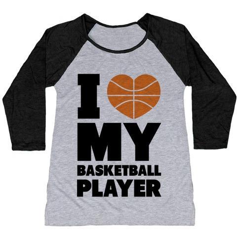 Virgin Teez  Baseball Tee Women's Tri-Blend Baseball Tee / small / Athletic Gray / Black I LOVE MY BASKETBALL PLAYER WOMEN'S TRI-BLEND BASEBALL TEE