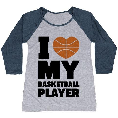 Virgin Teez  Baseball Tee Women's Tri-Blend Baseball Tee / small / Athletic Gray / Navy I LOVE MY BASKETBALL PLAYER WOMEN'S TRI-BLEND BASEBALL TEE
