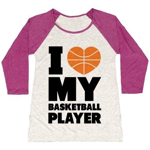 Virgin Teez  Baseball Tee Women's Tri-Blend Baseball Tee / small / Oatmeal / Berry I LOVE MY BASKETBALL PLAYER WOMEN'S TRI-BLEND BASEBALL TEE