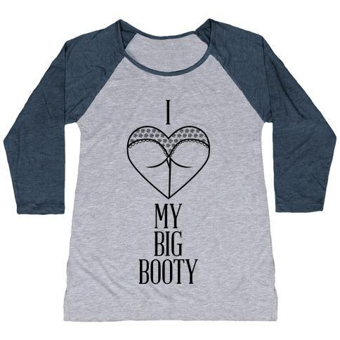 Virgin Teez  Baseball Tee Women's Tri-Blend Baseball Tee / small / Athletic Gray / Navy I LOVE MY BIG BOOTY WOMEN'S TRI-BLEND BASEBALL TEE