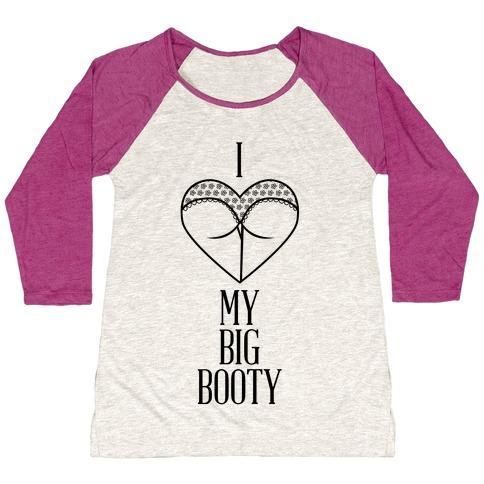 Virgin Teez  Baseball Tee Women's Tri-Blend Baseball Tee / small / Oatmeal / Berry I LOVE MY BIG BOOTY WOMEN'S TRI-BLEND BASEBALL TEE
