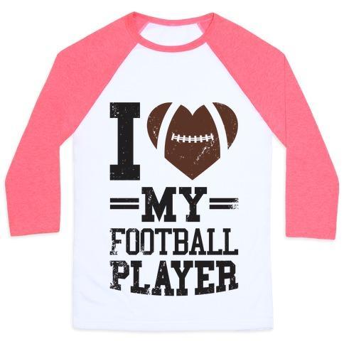 Virgin Teez  Baseball Tee Unisex Classic Baseball Tee / x-small / White/Neon Pink I LOVE MY FOOTBALL PLAYER UNISEX CLASSIC BASEBALL TEE