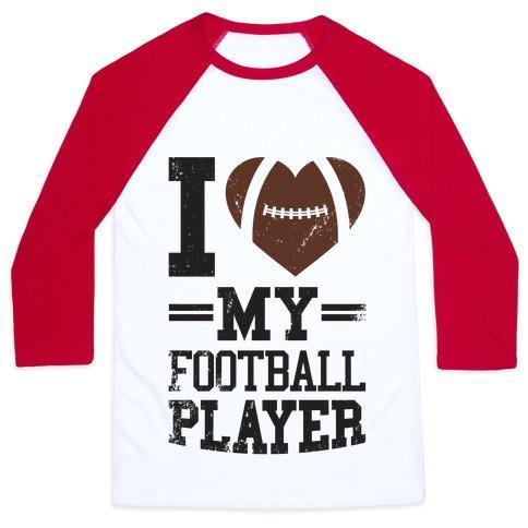 Virgin Teez  Baseball Tee Unisex Classic Baseball Tee / x-small / White/Red I LOVE MY FOOTBALL PLAYER UNISEX CLASSIC BASEBALL TEE