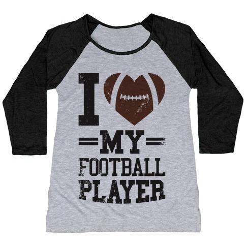 Virgin Teez  Baseball Tee Women's Tri-Blend Baseball Tee / small / Athletic Gray / Black I LOVE MY FOOTBALL PLAYER WOMEN'S TRI-BLEND BASEBALL TEE