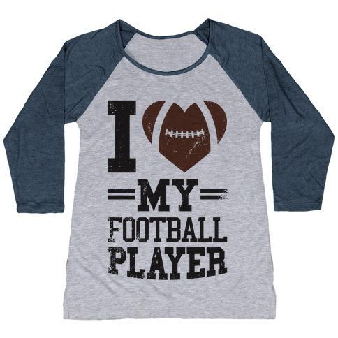 Virgin Teez  Baseball Tee Women's Tri-Blend Baseball Tee / small / Athletic Gray / Navy I LOVE MY FOOTBALL PLAYER WOMEN'S TRI-BLEND BASEBALL TEE
