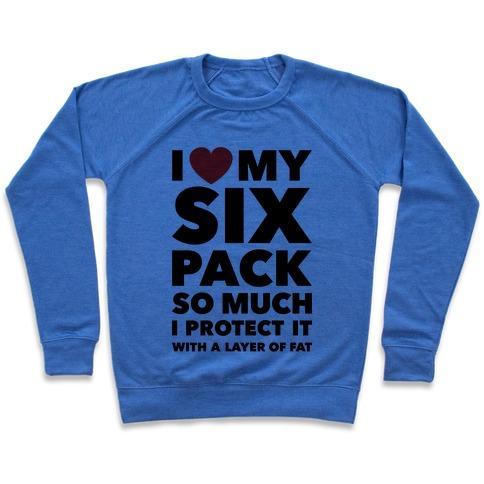 Virgin Teez  Pullover Crewneck Sweatshirt / x-small / Heathered Blue I LOVE MY SIX PACK CREWNECK SWEATSHIRT
