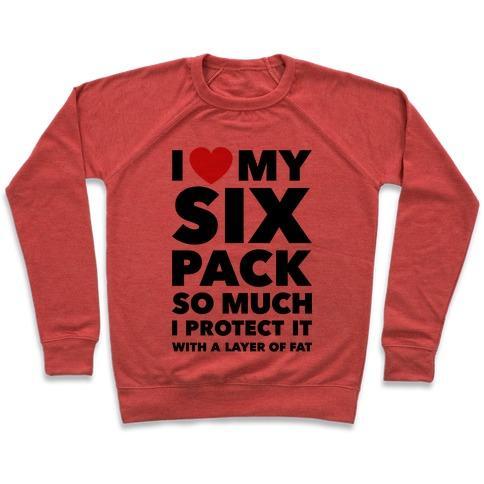 Virgin Teez  Pullover Crewneck Sweatshirt / x-small / Heathered Red I LOVE MY SIX PACK CREWNECK SWEATSHIRT
