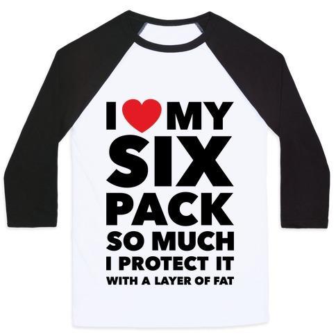 Virgin Teez  Baseball Tee Unisex Classic Baseball Tee / x-small / White/Black I LOVE MY SIX PACK UNISEX CLASSIC BASEBALL TEE