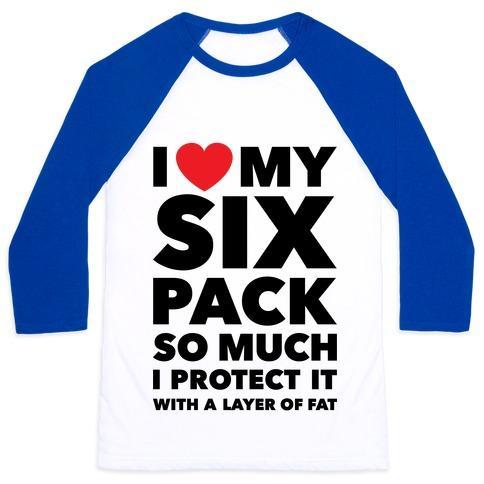 Virgin Teez  Baseball Tee Unisex Classic Baseball Tee / x-small / White/Blue I LOVE MY SIX PACK UNISEX CLASSIC BASEBALL TEE