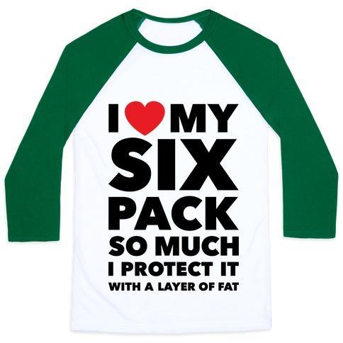 Virgin Teez  Baseball Tee Unisex Classic Baseball Tee / x-small / White/Dark Green I LOVE MY SIX PACK UNISEX CLASSIC BASEBALL TEE