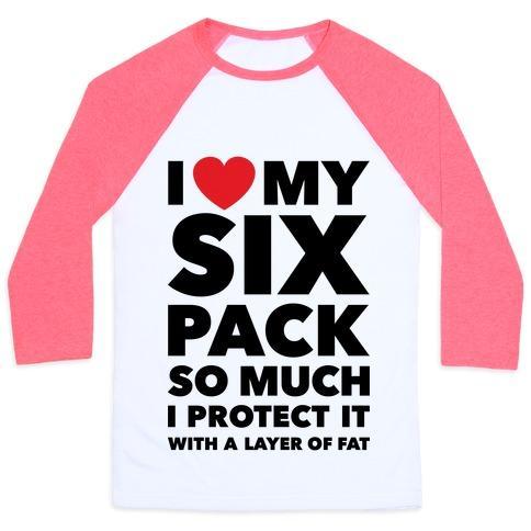 Virgin Teez  Baseball Tee Unisex Classic Baseball Tee / x-small / White/Neon Pink I LOVE MY SIX PACK UNISEX CLASSIC BASEBALL TEE