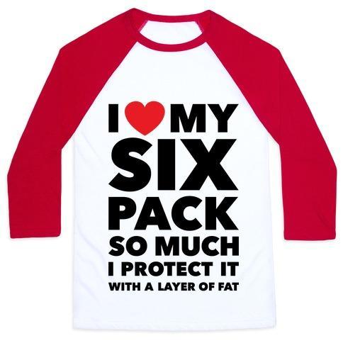 Virgin Teez  Baseball Tee Unisex Classic Baseball Tee / x-small / White/Red I LOVE MY SIX PACK UNISEX CLASSIC BASEBALL TEE