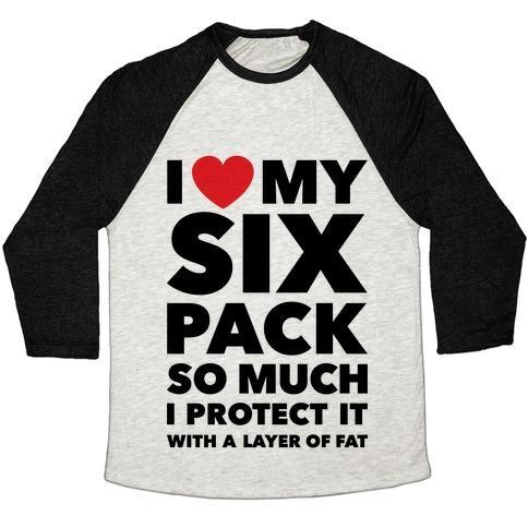 Virgin Teez  Baseball Tee Unisex Tri-Blend Baseball Tee / small / Oatmeal / Black I LOVE MY SIX PACK UNISEX TRI-BLEND BASEBALL TEE