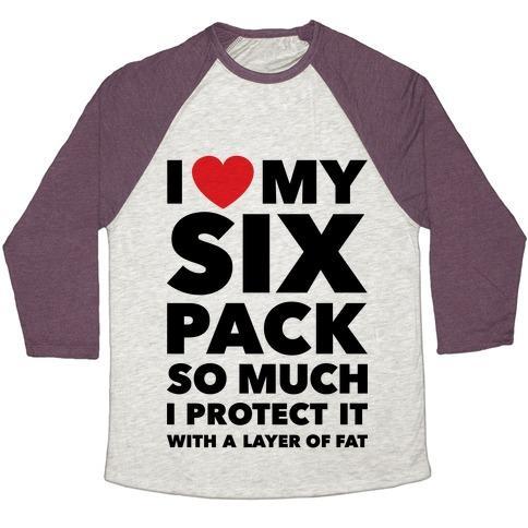 Virgin Teez  Baseball Tee Unisex Tri-Blend Baseball Tee / small / Oatmeal / Maroon I LOVE MY SIX PACK UNISEX TRI-BLEND BASEBALL TEE