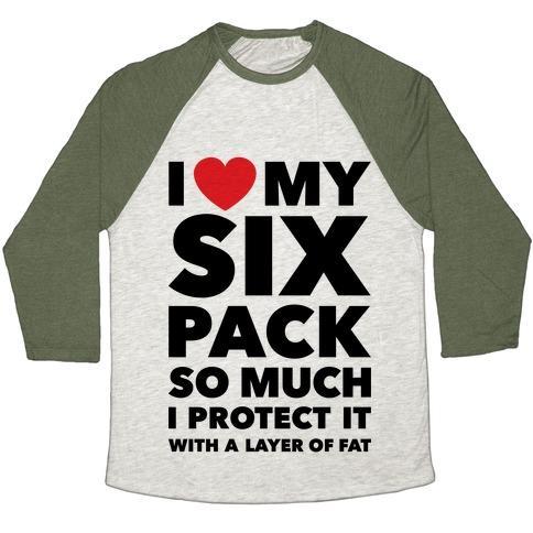 Virgin Teez  Baseball Tee Unisex Tri-Blend Baseball Tee / small / Oatmeal / Moss I LOVE MY SIX PACK UNISEX TRI-BLEND BASEBALL TEE
