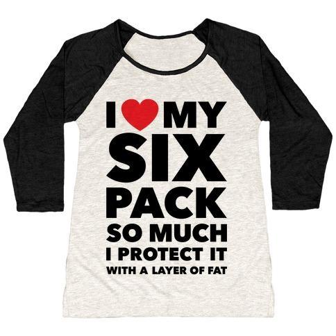 Virgin Teez  Baseball Tee Women's Tri-Blend Baseball Tee / small / Oatmeal / Black I LOVE MY SIX PACK WOMEN'S TRI-BLEND BASEBALL TEE